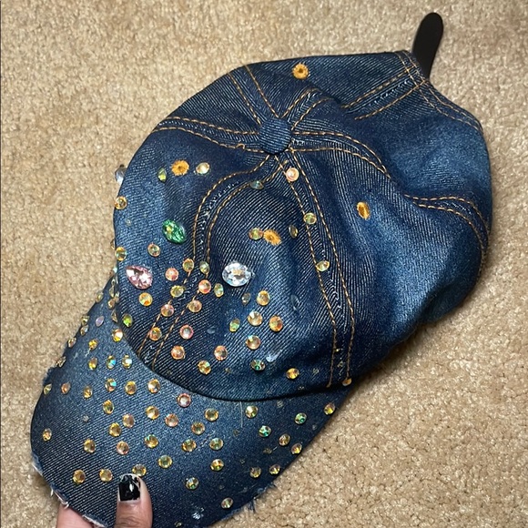 Denim Cap with Colorful Rhinestones - Picture 4 of 4